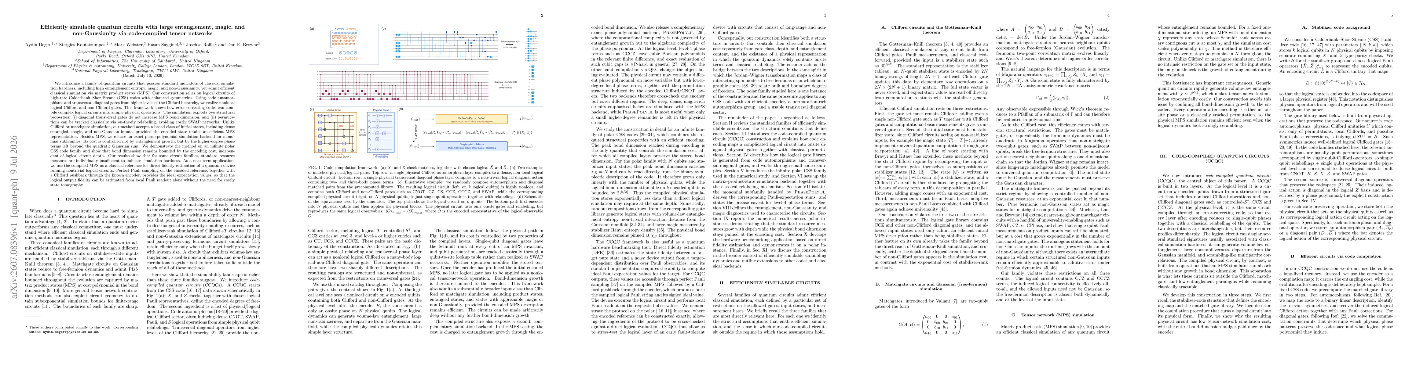 Thumbnail for Efficiently simulable quantum circuits with large entanglement, magic, and non-Gaussianity via code-compiled tensor networks