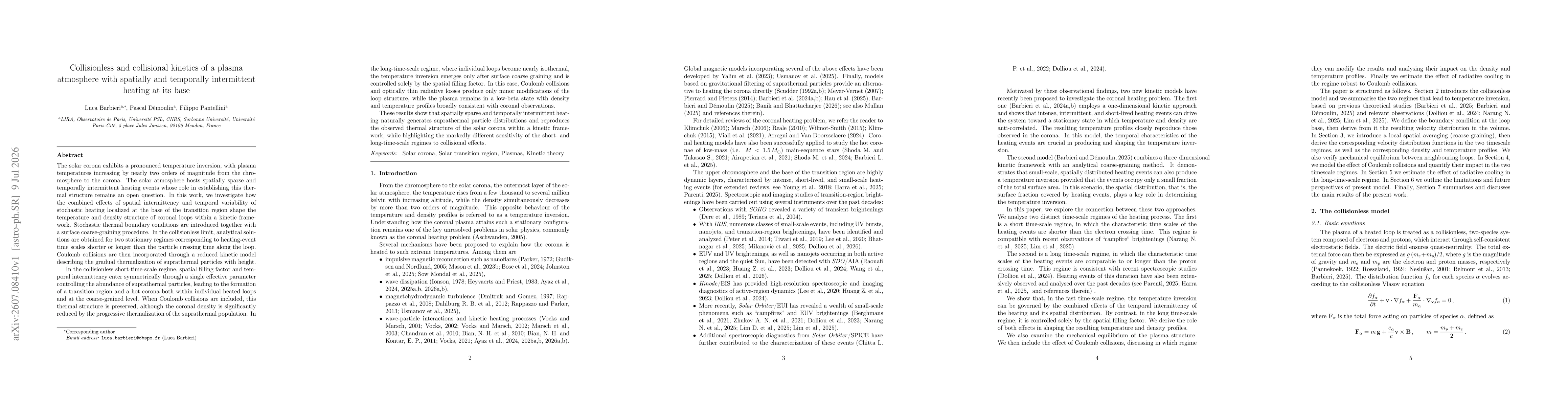 Thumbnail for Collisionless and collisional kinetics of a plasma atmosphere with spatially and temporally intermittent heating at its base