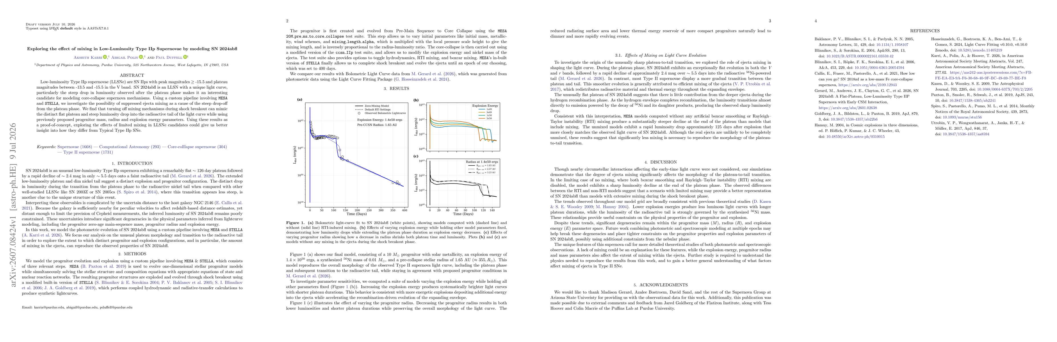Thumbnail for Exploring the effect of mixing in Low-Luminosity Type IIp Supernovae by modeling SN 2024abfl