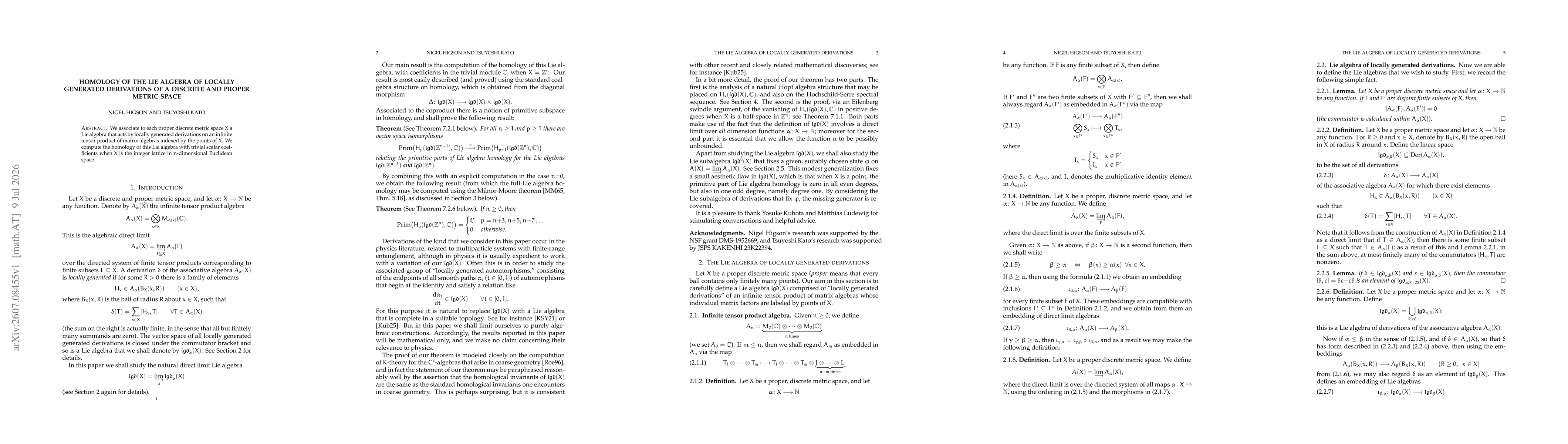 Thumbnail for Homology of the Lie Algebra of Locally Generated Derivations of a Discrete and Proper Metric Space
