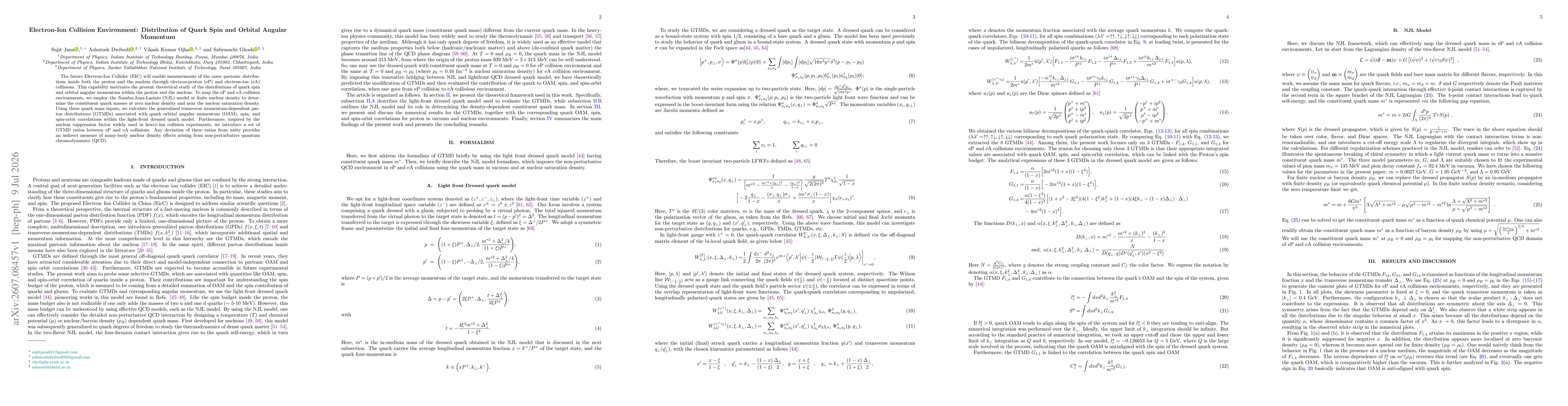 Thumbnail for Electron-Ion Collision Environment: Distribution of Quark Spin and Orbital Angular Momentum