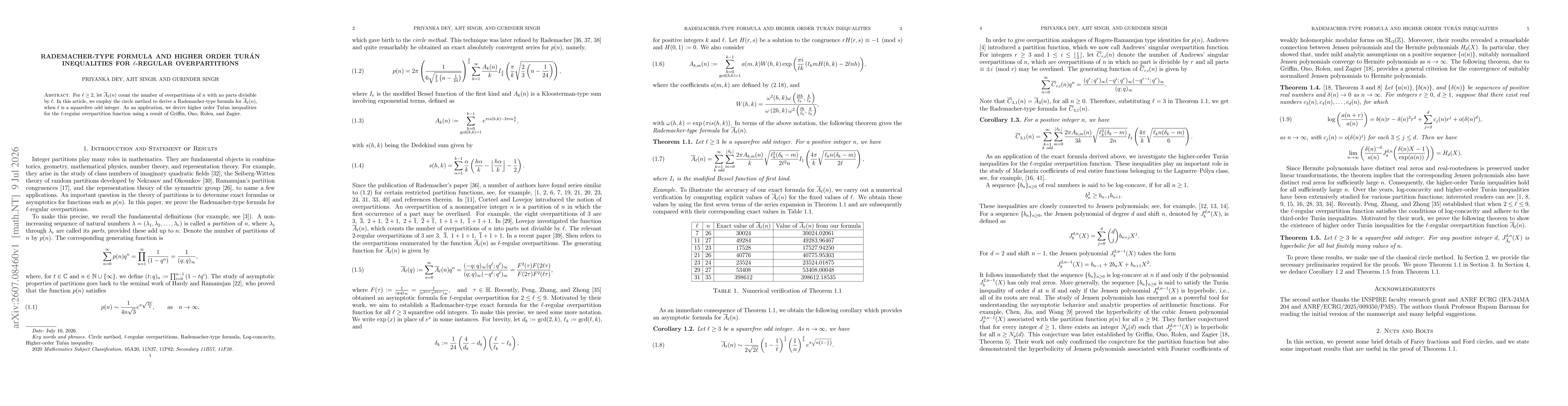 Thumbnail for Rademacher-type formula and higher order Turán inequalities for $\ell$-regular overpartitions