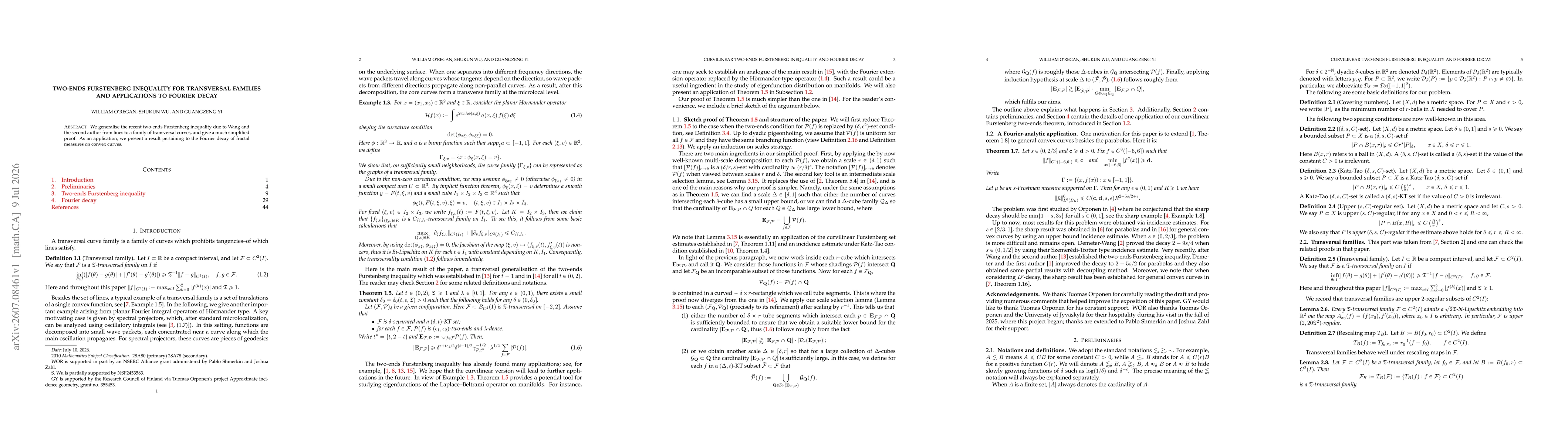 Thumbnail for Two-ends Furstenberg inequality for transversal families and applications to Fourier decay