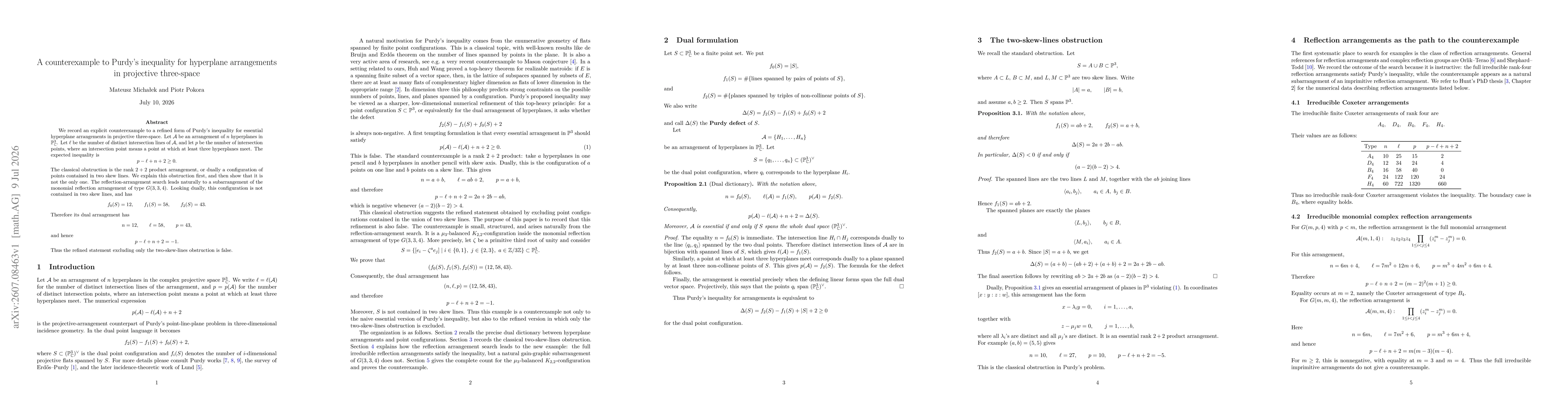 Thumbnail for A counterexample to Purdy's inequality for hyperplane arrangements in projective three-space
