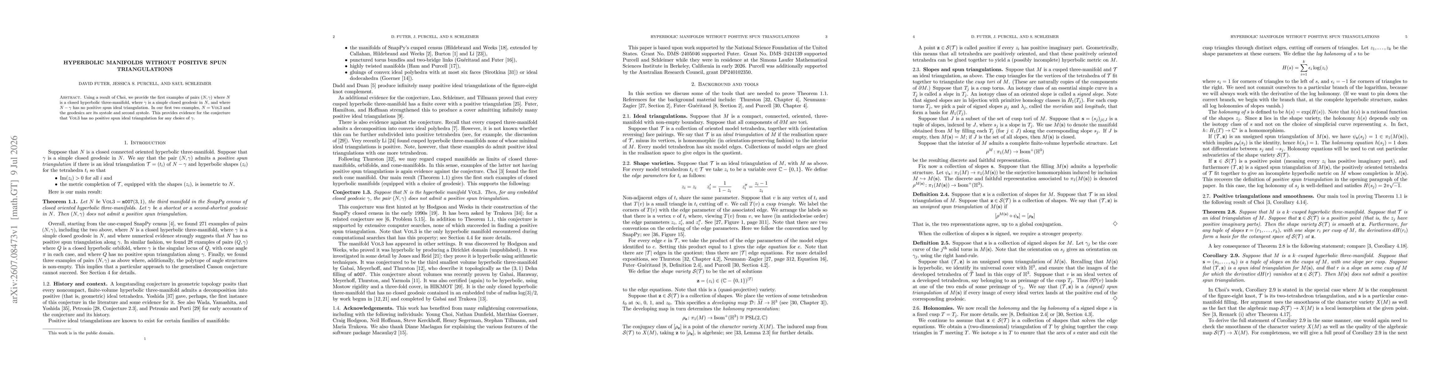 Thumbnail for Hyperbolic manifolds without positive spun triangulations