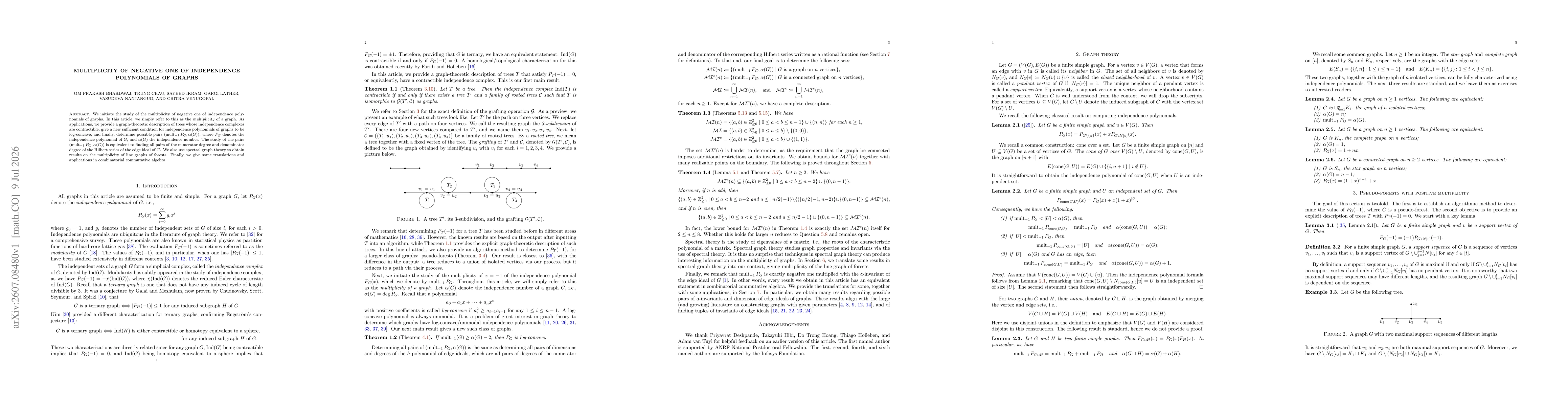 Thumbnail for Multiplicity of negative one of independence polynomials of graphs