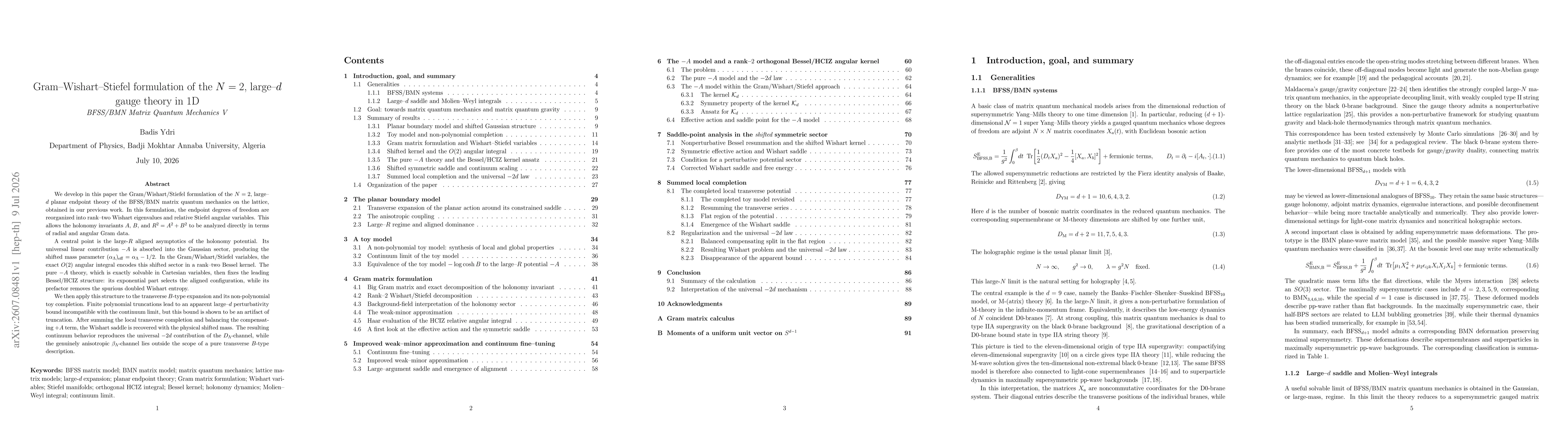 Thumbnail for Gram--Wishart--Stiefel formulation of the $N=2$, large--$d$ gauge theory in 1D