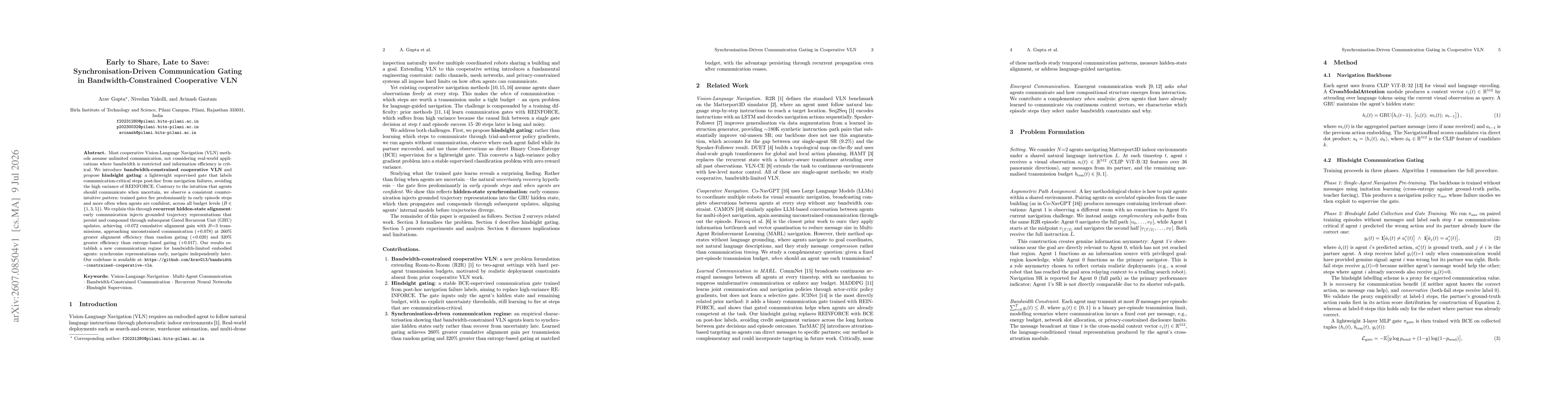 Thumbnail for Early to Share, Late to Save: Synchronisation-Driven Communication Gating in Bandwidth-Constrained Cooperative VLN