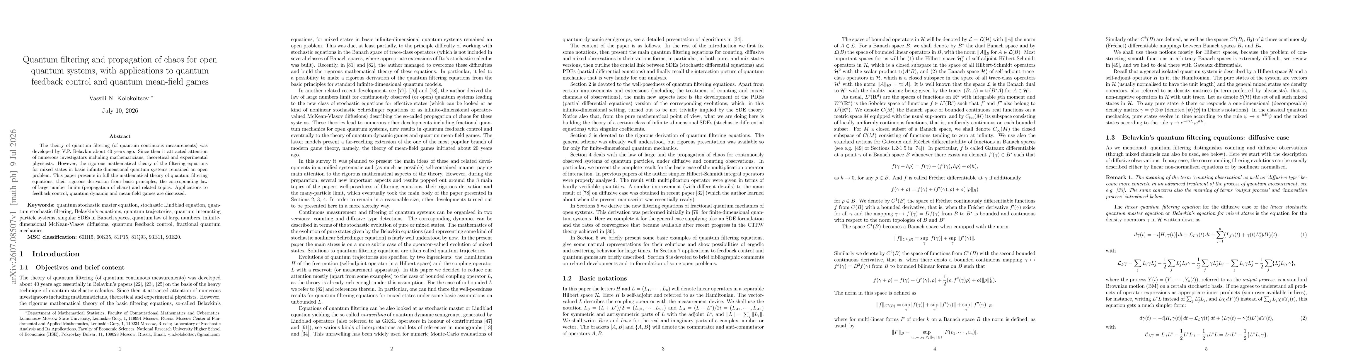 Thumbnail for Quantum filtering and propagation of chaos for open quantum systems, with applications to quantum feedback control and quantum mean-field games