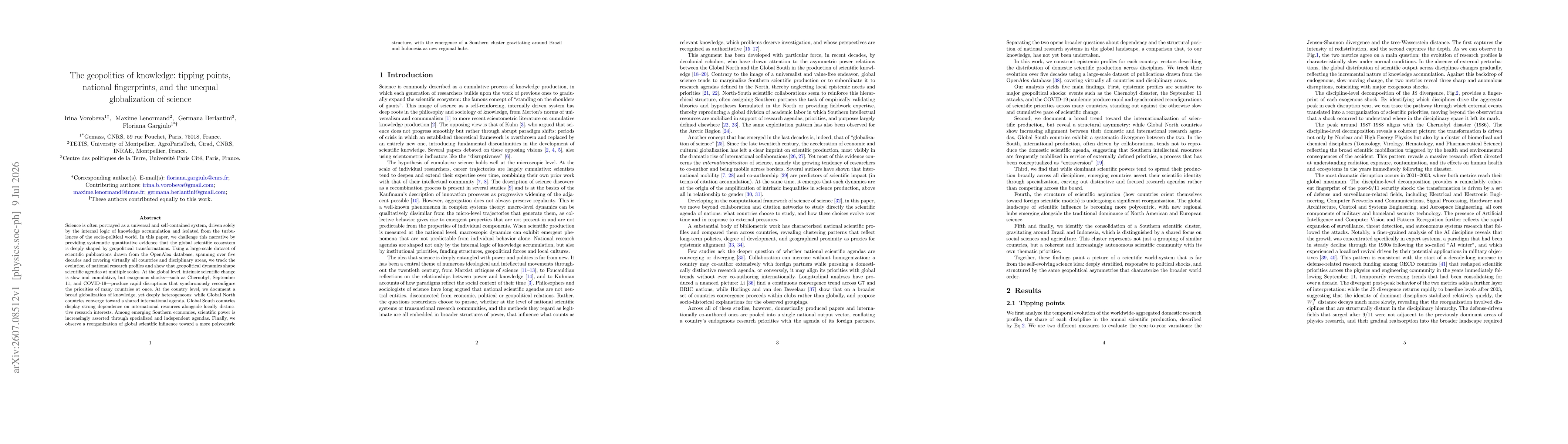 Thumbnail for The geopolitics of knowledge: tipping points, national fingerprints, and the unequal globalization of science