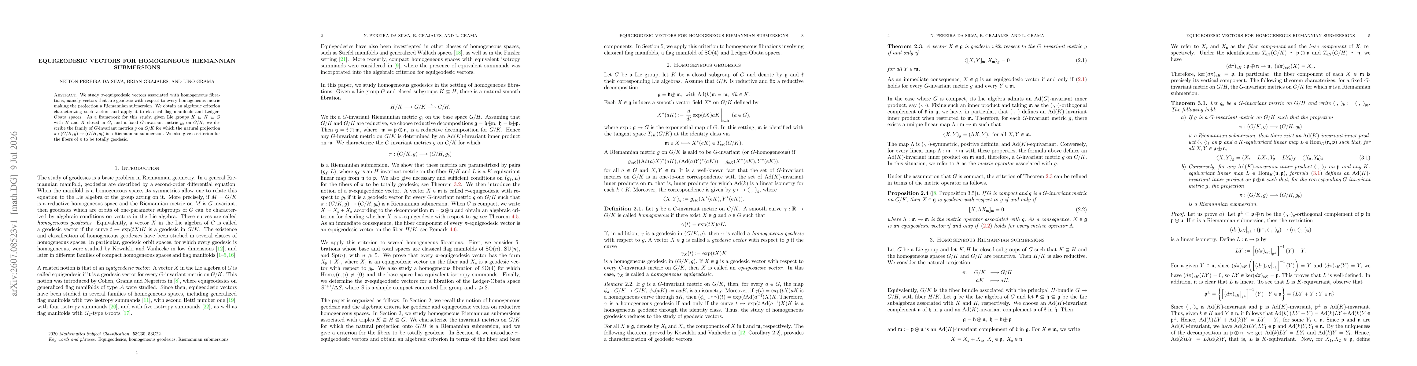 Thumbnail for Equigeodesic vectors for homogeneous Riemannian submersions