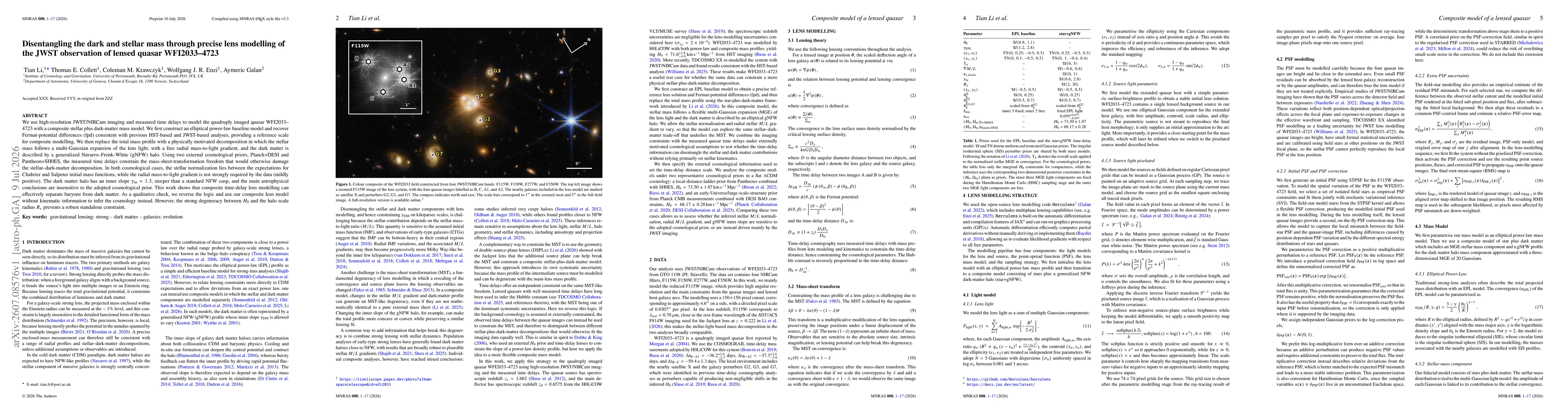 Thumbnail for Disentangling the dark and stellar mass through precise lens modelling of the JWST observation of lensed quasar WFI2033--4723
