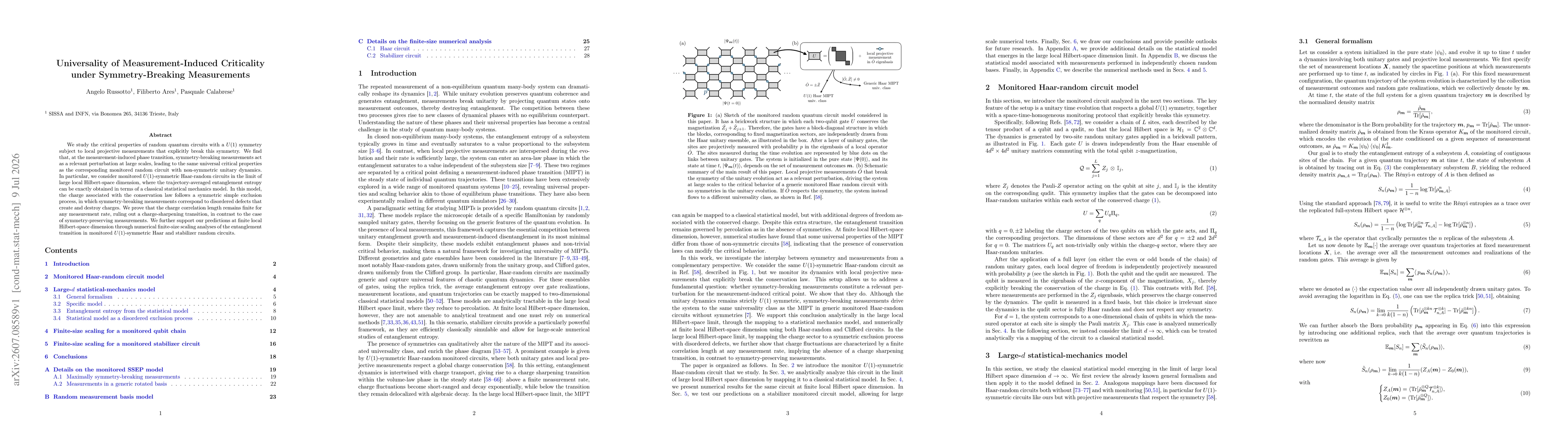 Thumbnail for Universality of Measurement-Induced Criticality under Symmetry-Breaking Measurements