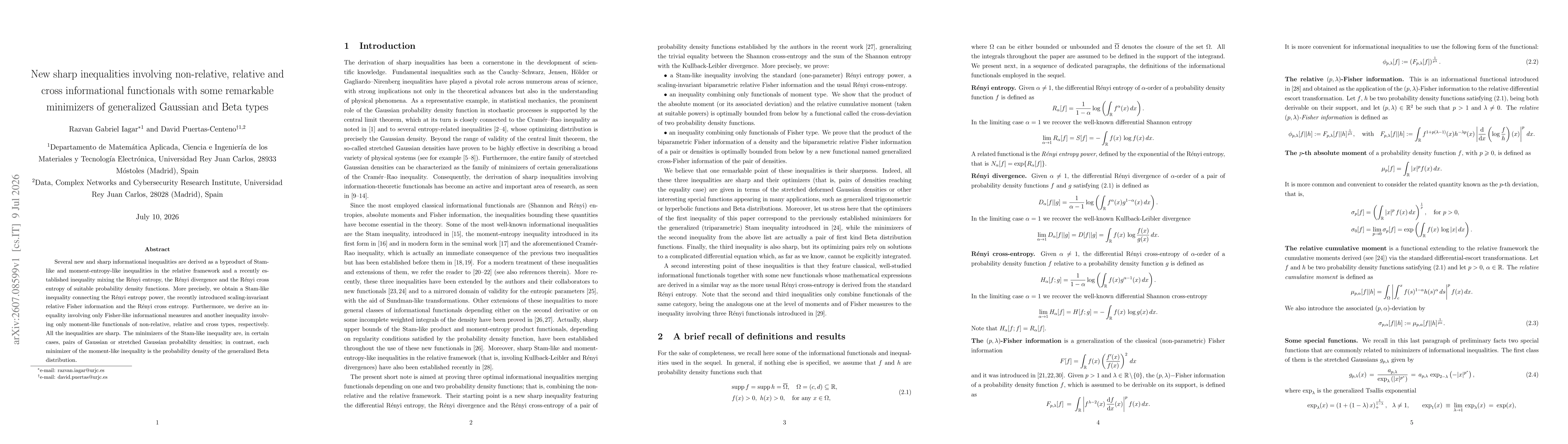 Thumbnail for New sharp inequalities involving non-relative, relative and cross informational functionals with some remarkable minimizers of generalized Gaussian and Beta types