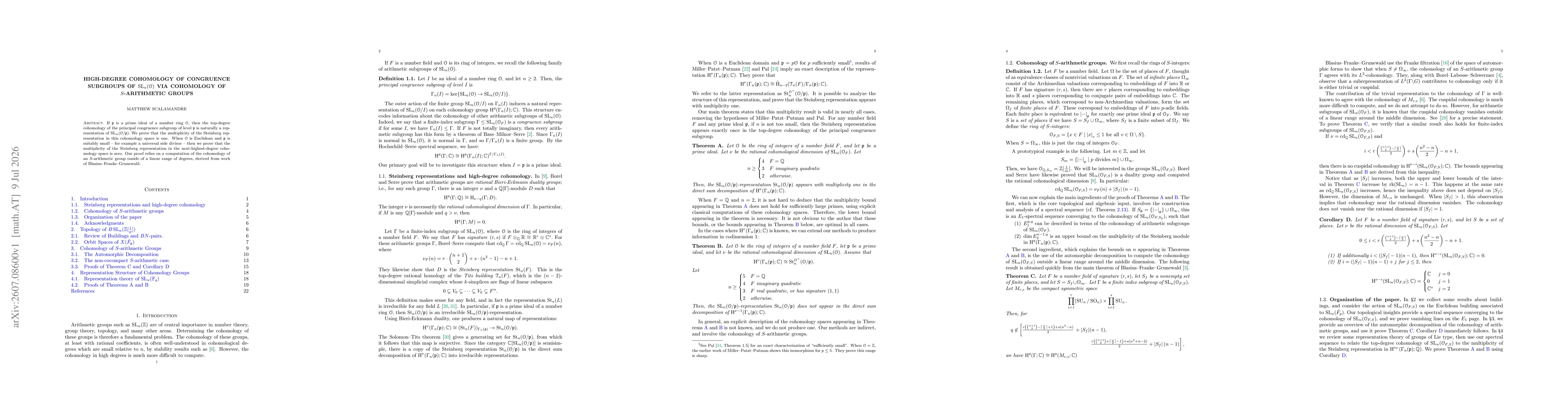 Thumbnail for High-degree cohomology of congruence subgroups of $\text{SL}_n(\mathcal{O})$ via cohomology of $S$-arithmetic groups
