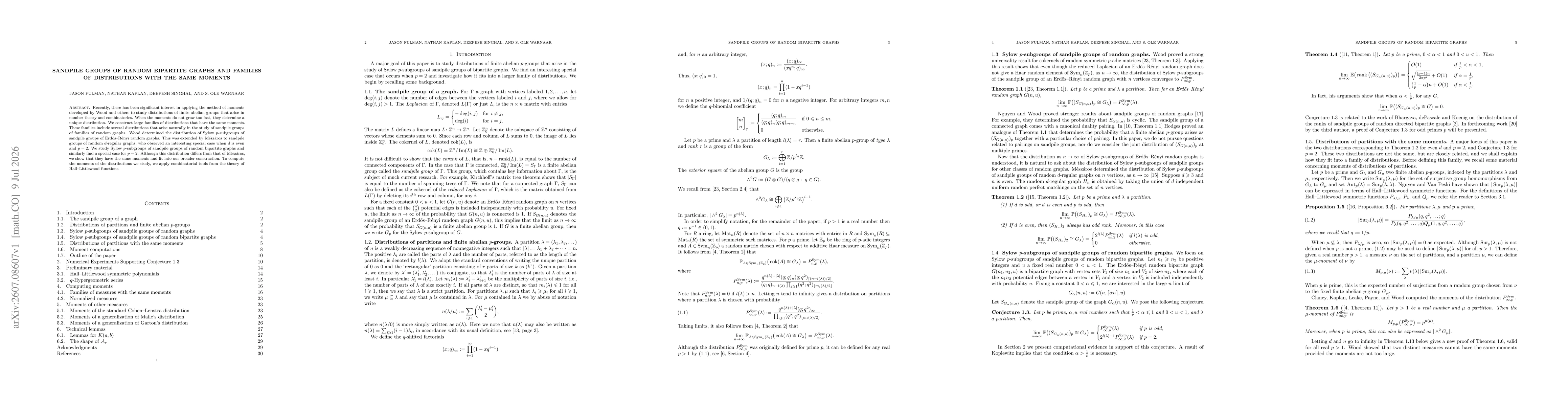 Thumbnail for Sandpile groups of random bipartite graphs and families of distributions with the same moments