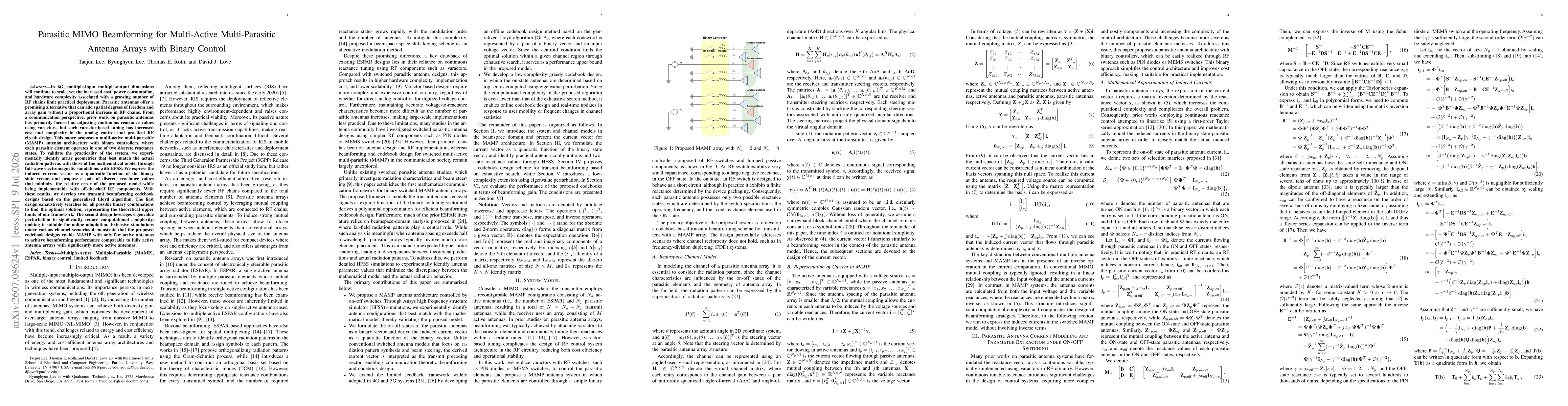 Thumbnail for Parasitic MIMO Beamforming for Multi-Active Multi-Parasitic Antenna Arrays with Binary Control