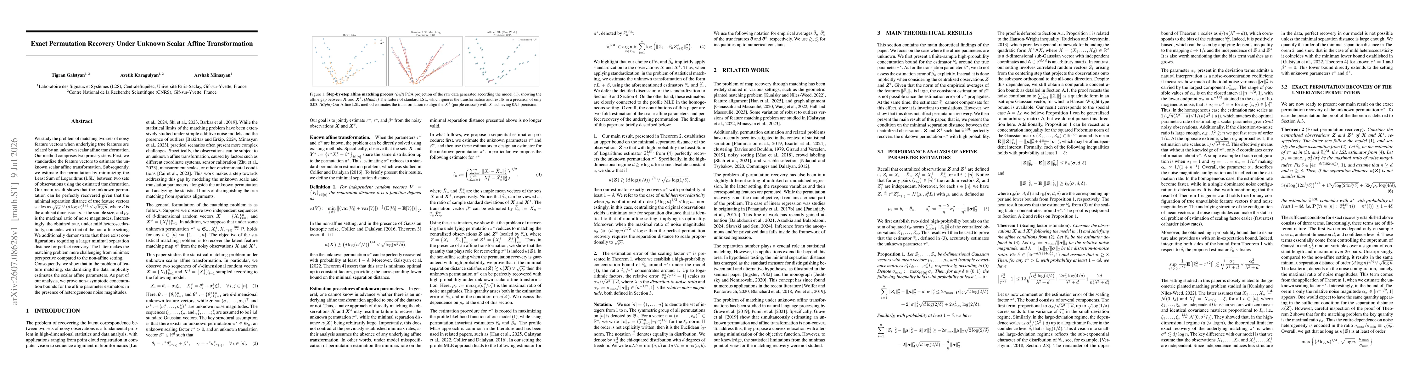 Thumbnail for Exact Permutation Recovery Under Unknown Scalar Affine Transformation