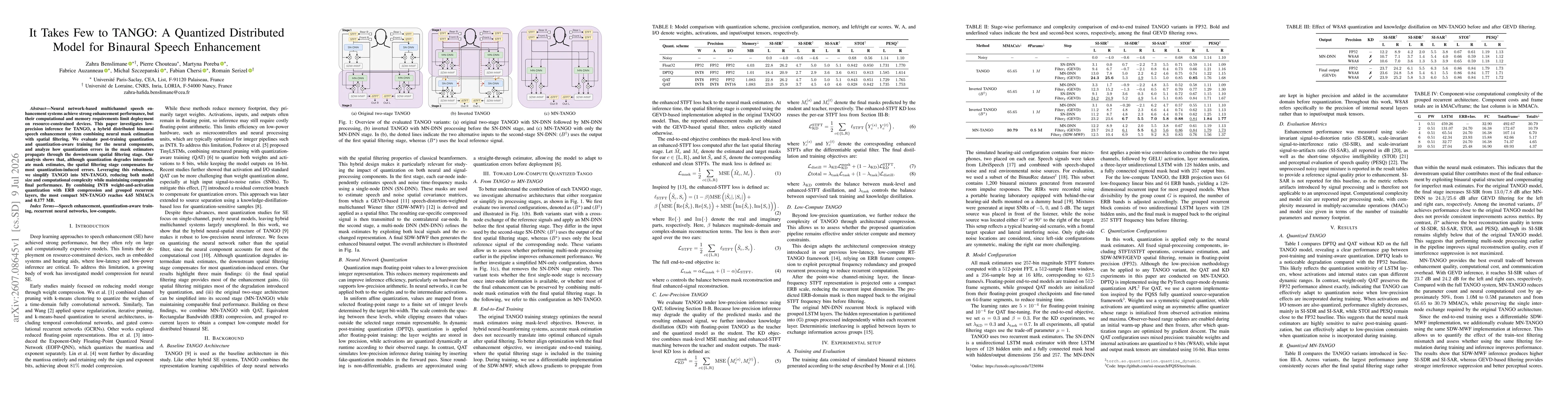 Thumbnail for It Takes Few to TANGO: A Quantized Distributed Model for Binaural Speech Enhancement