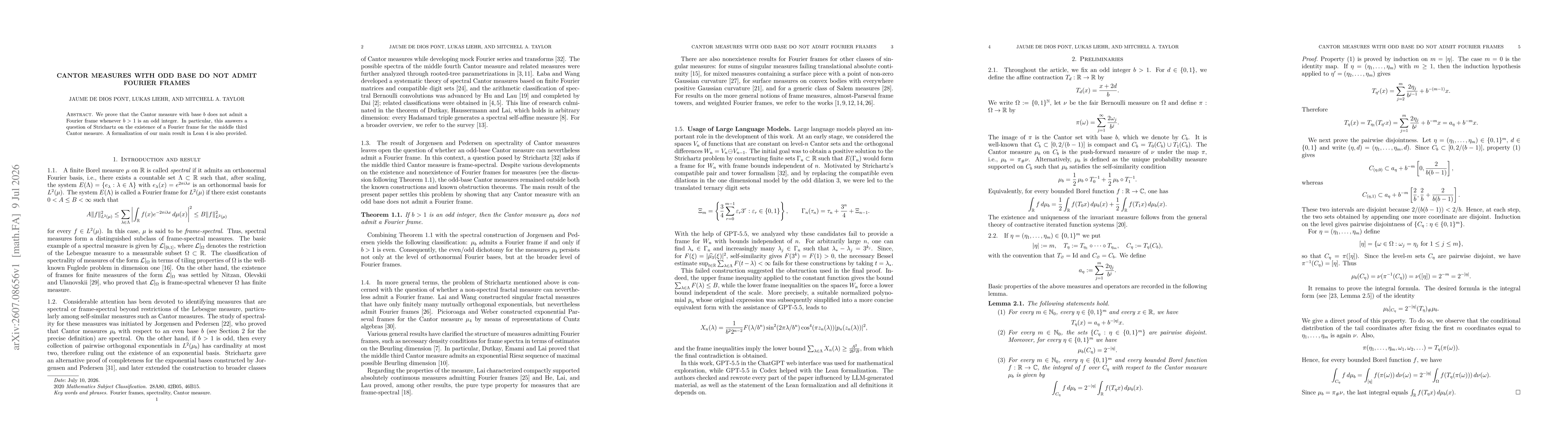 Thumbnail for Cantor measures with odd base do not admit Fourier frames