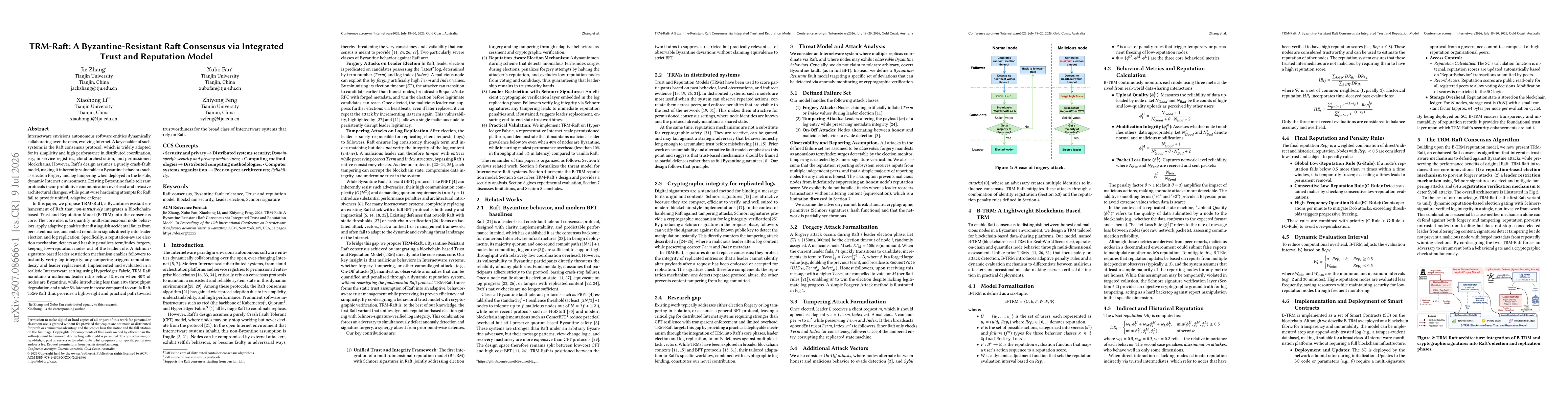 Thumbnail for TRM-Raft: A Byzantine-Resistant Raft Consensus via Integrated Trust and Reputation Model