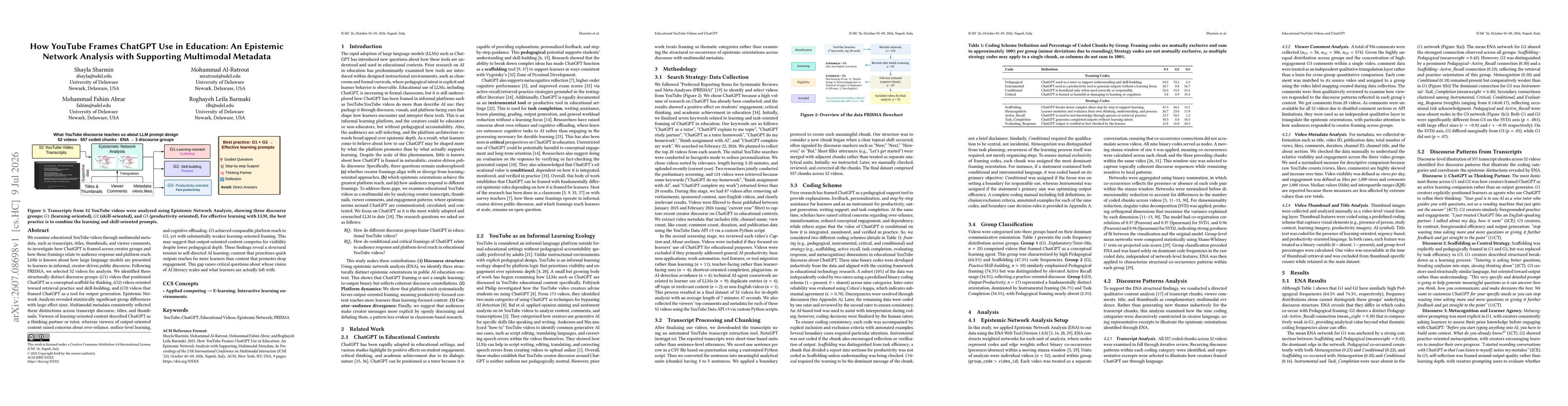 Thumbnail for How YouTube Frames ChatGPT Use in Education: An Epistemic Network Analysis with Supporting Multimodal Metadata