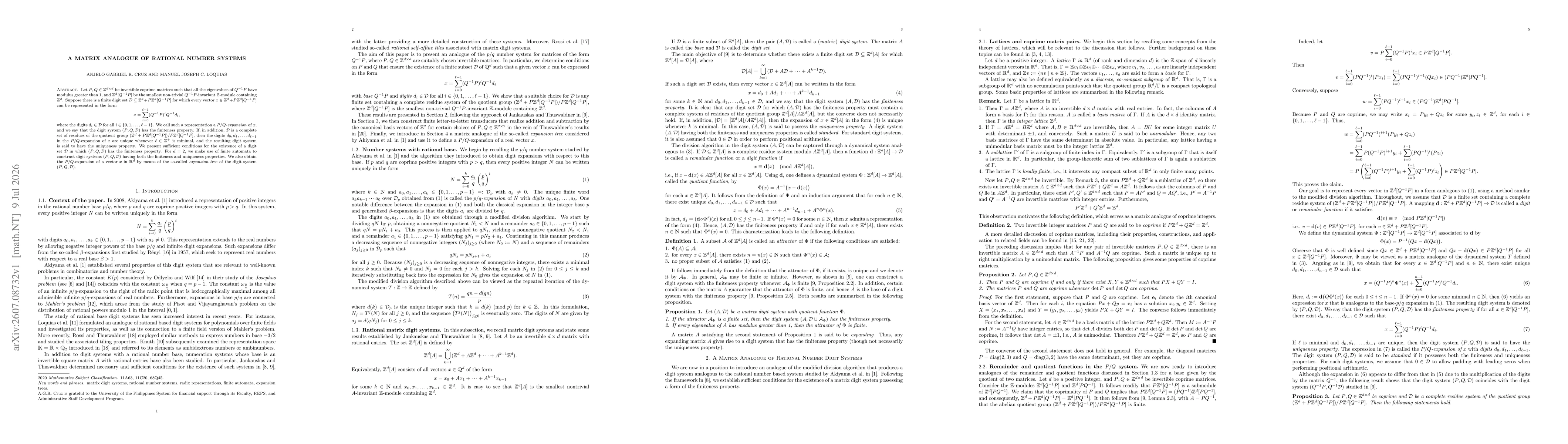 Thumbnail for A Matrix Analogue of Rational Number Systems