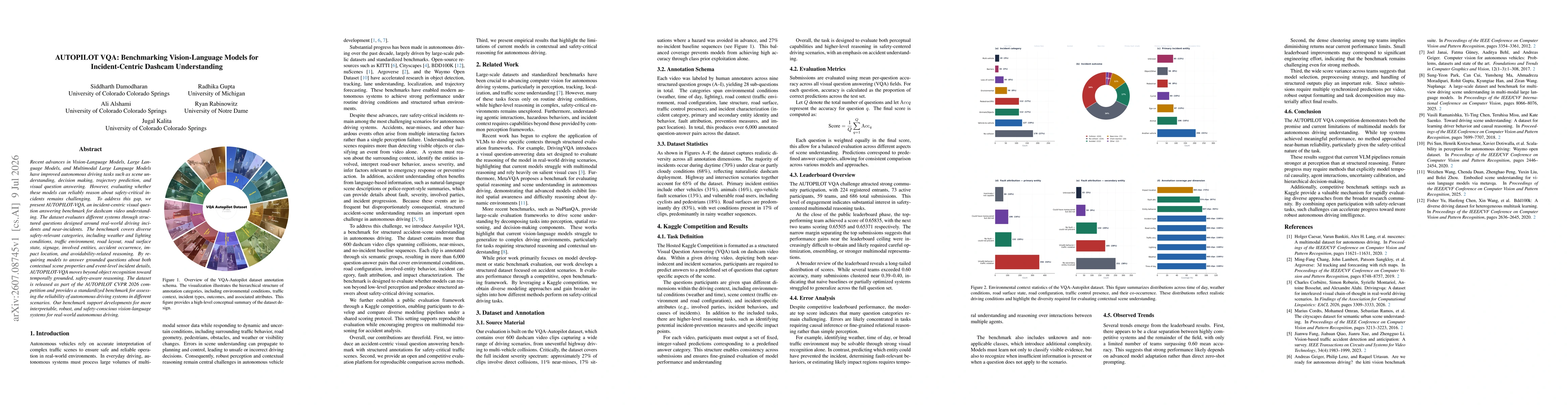 Thumbnail for AUTOPILOT VQA: Benchmarking Vision-Language Models for Incident-Centric Dashcam Understanding