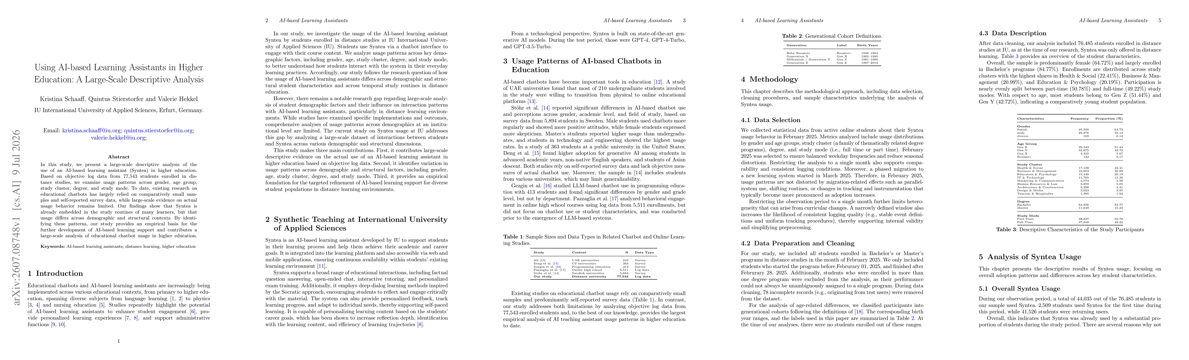 Thumbnail for Using AI-based Learning Assistants in Higher Education: A Large-Scale Descriptive Analysis