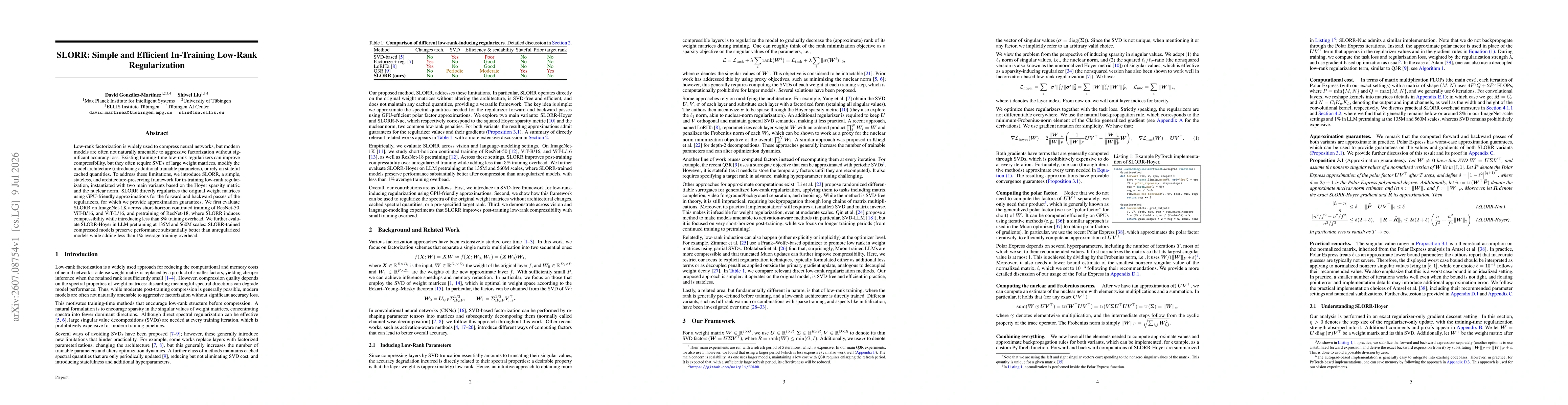 Thumbnail for SLORR: Simple and Efficient In-Training Low-Rank Regularization