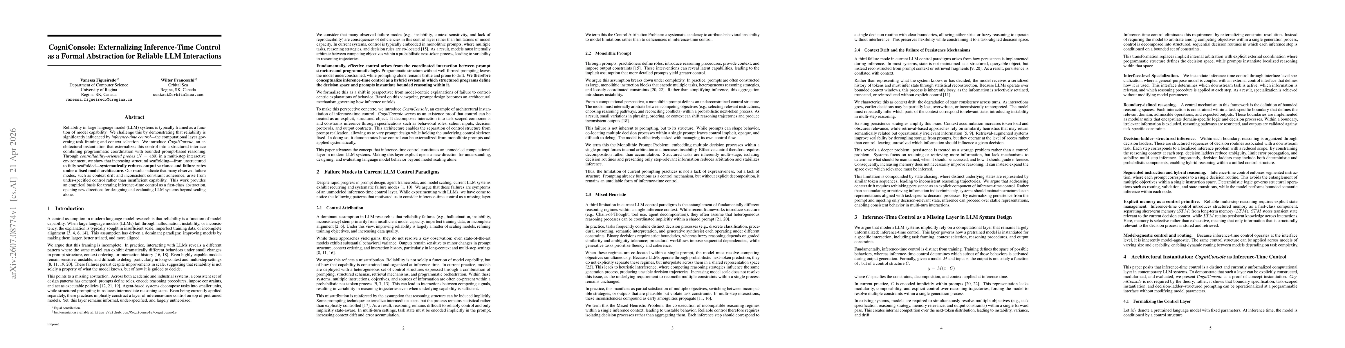 Thumbnail for CogniConsole: Externalizing Inference-Time Control as a Formal Abstraction for Reliable LLM Interactions