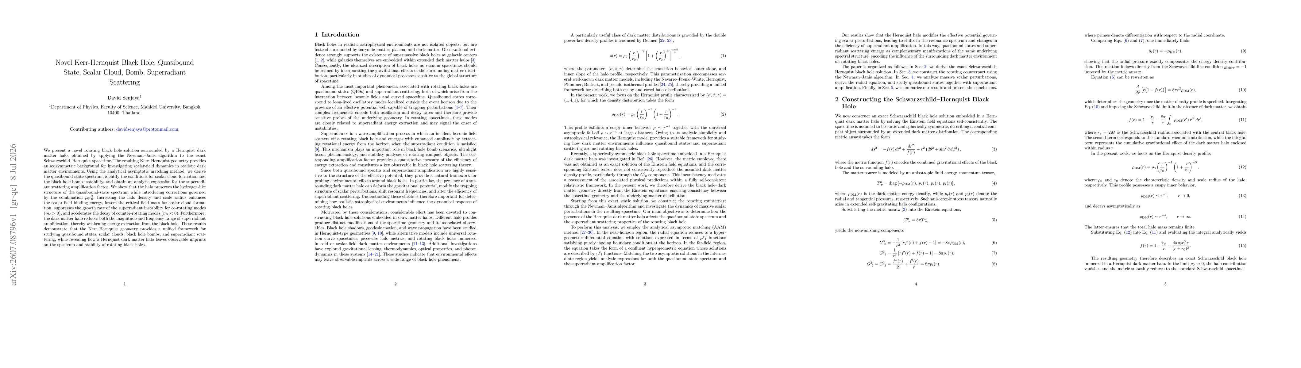 Thumbnail for Novel Kerr-Hernquist Black Hole: Quasibound State, Scalar Cloud, Bomb, Superradiant Scattering