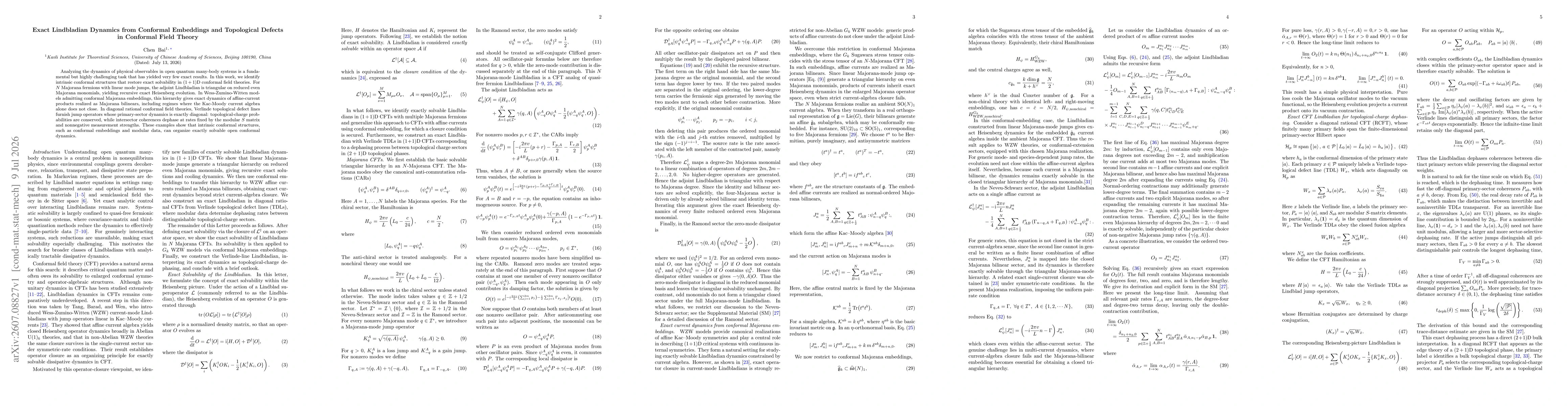 Thumbnail for Exact Lindbladian Dynamics from Conformal Embeddings and Topological Defects in Conformal Field Theory