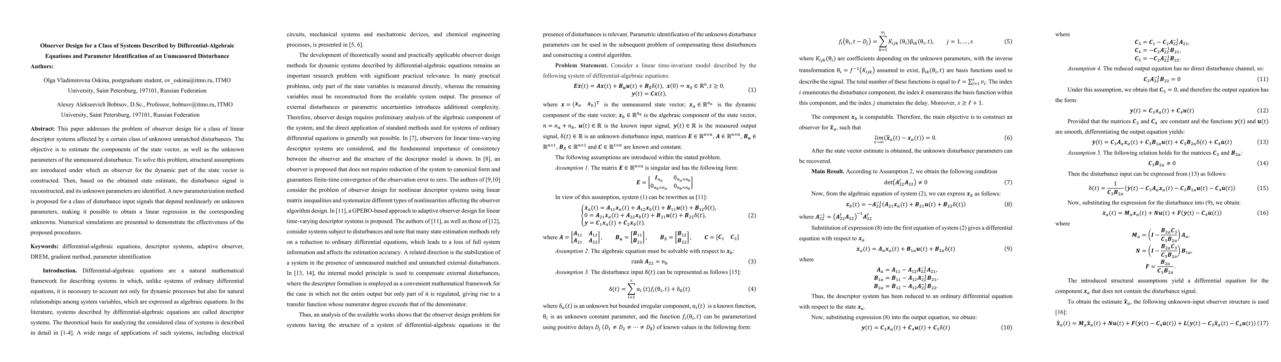 Thumbnail for Observer Design for a Class of Systems Described by Differential-Algebraic Equations and Parameter Identification of an Unmeasured Disturbance
