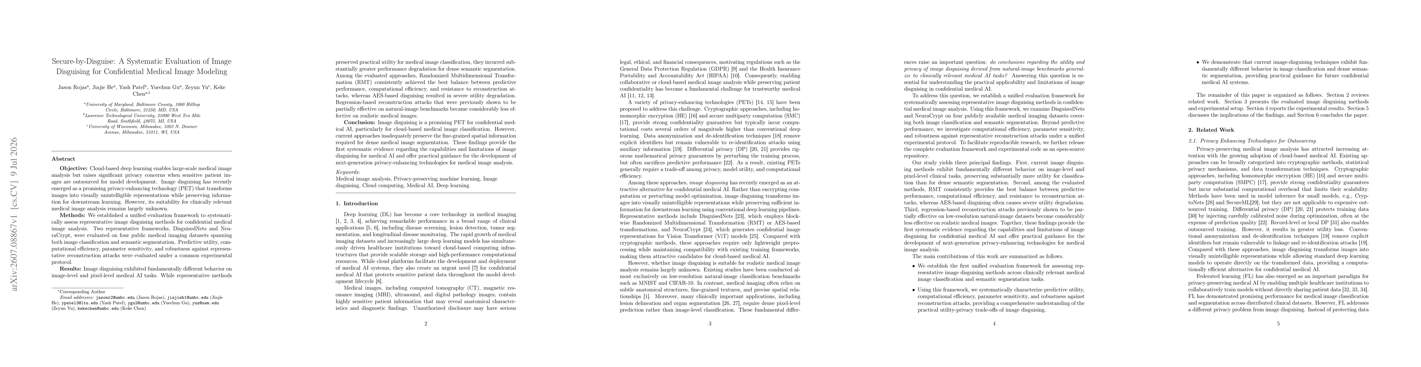 Thumbnail for Secure-by-Disguise: A Systematic Evaluation of Image Disguising for Confidential Medical Image Modeling