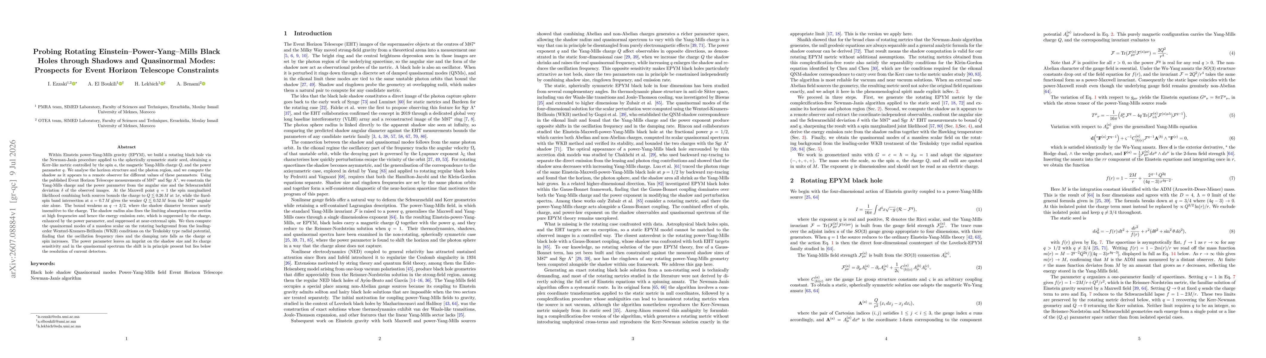 Thumbnail for Probing Rotating Einstein-Power-Yang-Mills Black Holes through Shadows and Quasinormal Modes: Prospects for Event Horizon Telescope Constraints