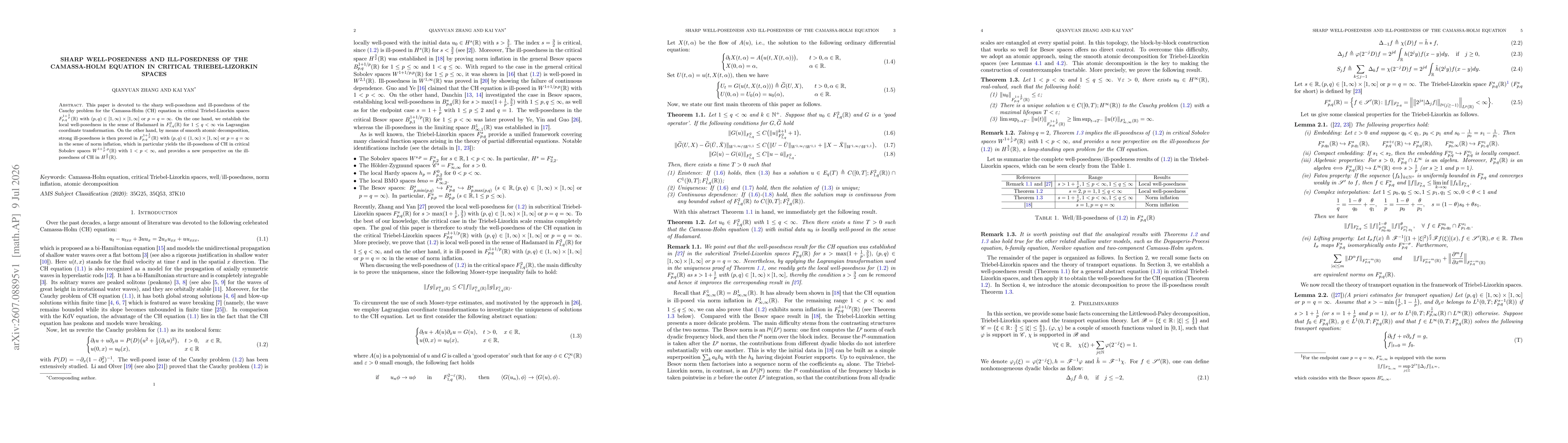 Thumbnail for Sharp well-posedness and ill-posedness of the Camassa-Holm equation in critical Triebel-Lizorkin spaces
