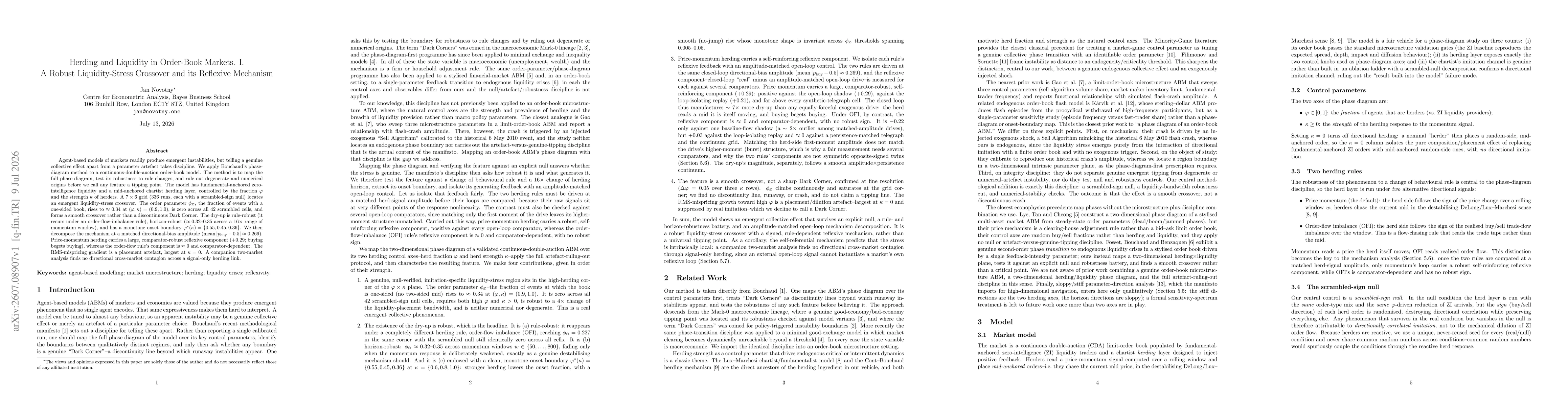 Thumbnail for Herding and Liquidity in Order-Book Markets. I. A Robust Liquidity-Stress Crossover and its Reflexive Mechanism