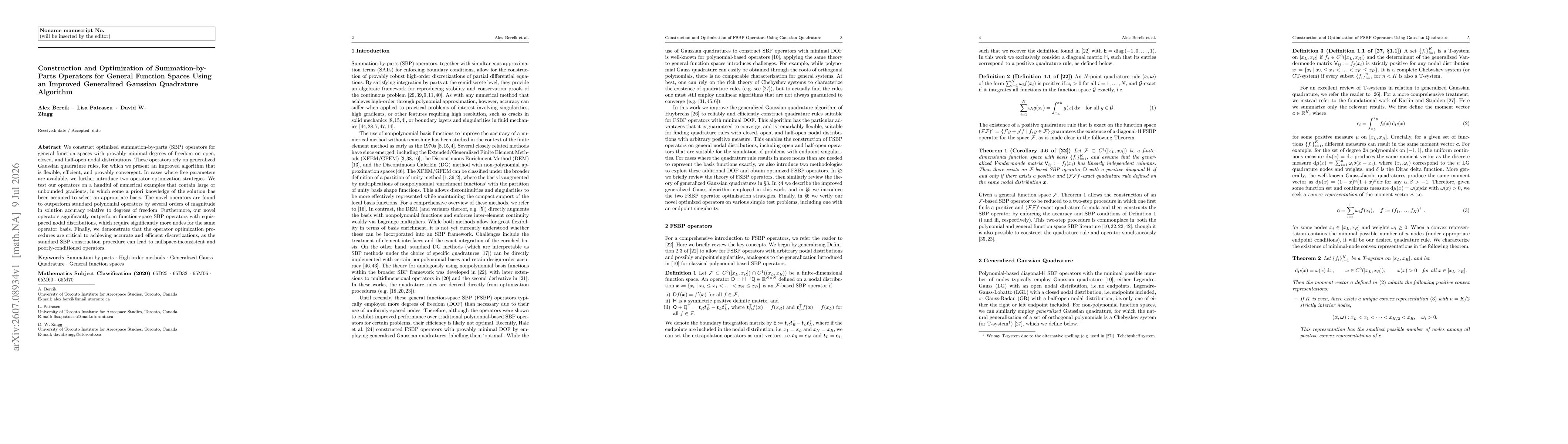 Thumbnail for Construction and Optimization of Summation-by-Parts Operators for General Function Spaces Using an Improved Generalized Gaussian Quadrature Algorithm
