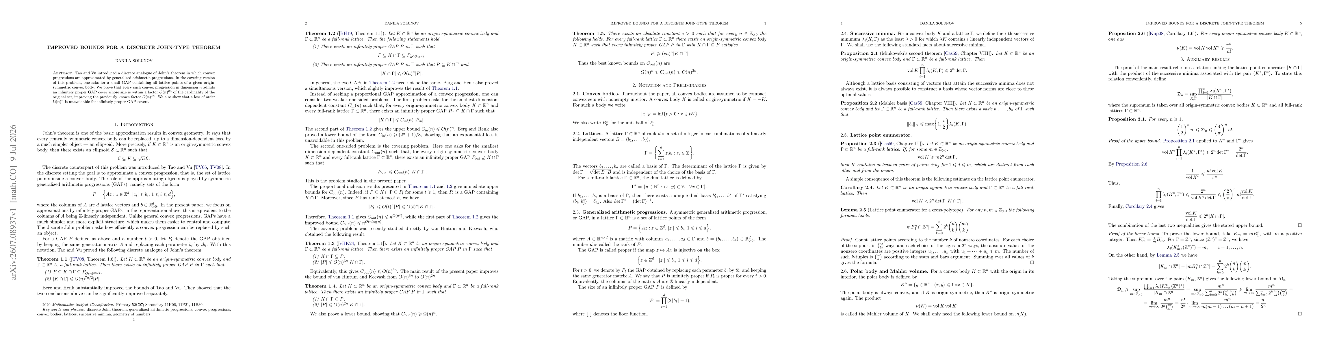Thumbnail for Improved bounds for a discrete John-type theorem
