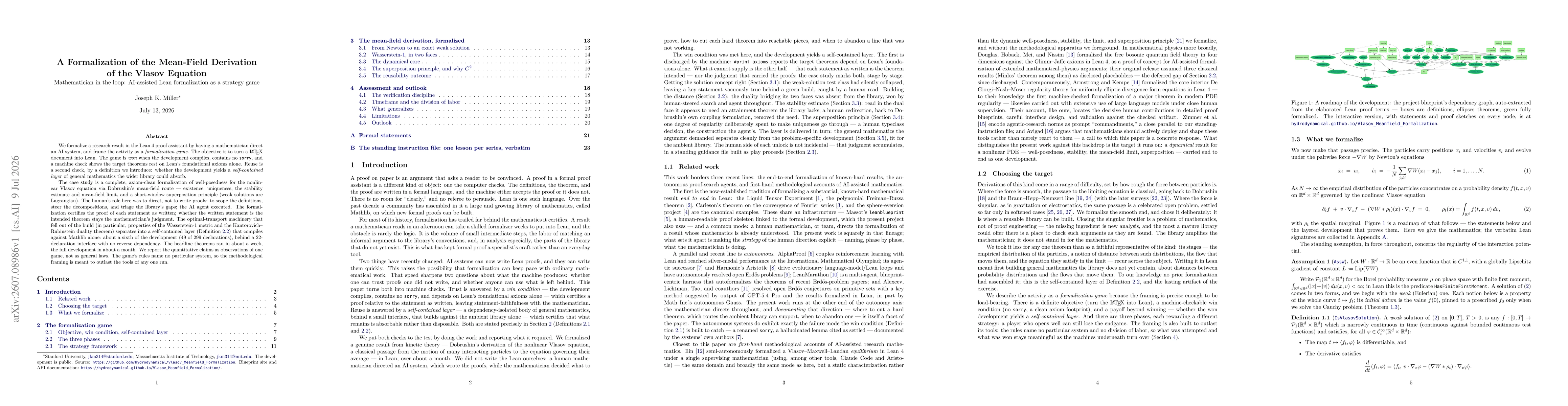 Thumbnail for A Formalization of the Mean-Field Derivation of the Vlasov Equation: AI-Assisted Lean Formalization as a Strategy Game