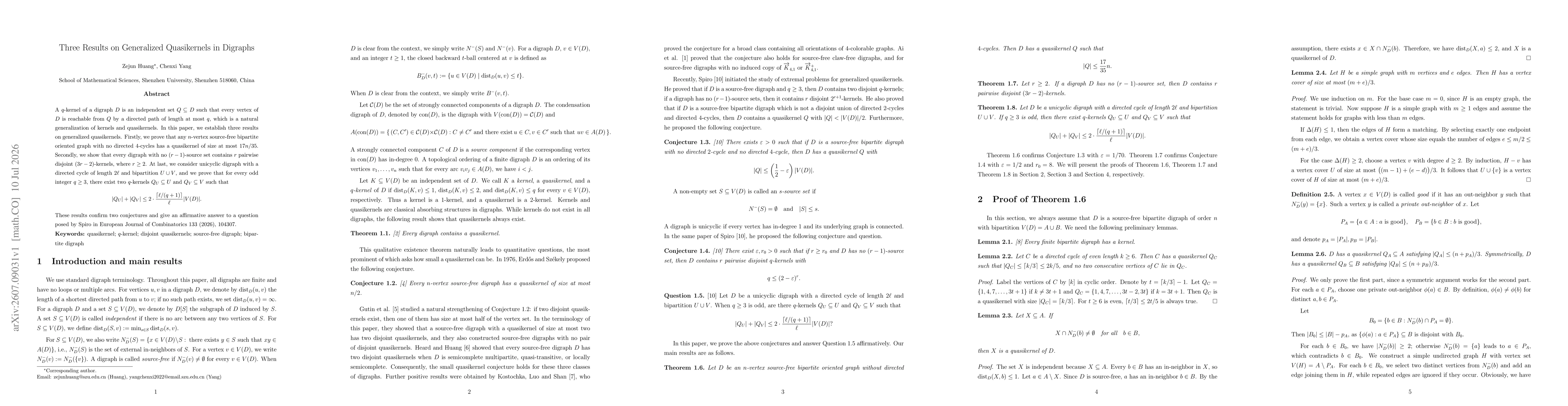 Thumbnail for Three Results on Generalized Quasikernels in Digraphs