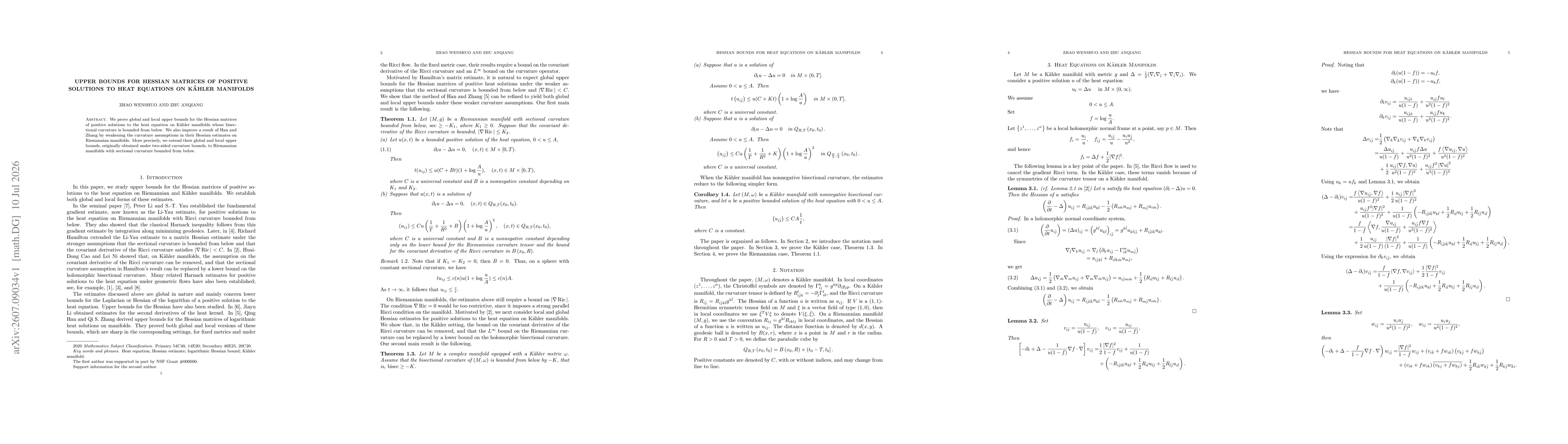 Thumbnail for Upper Bounds for Hessian Matrices of Positive Solutions to Heat Equations on Kähler Manifolds
