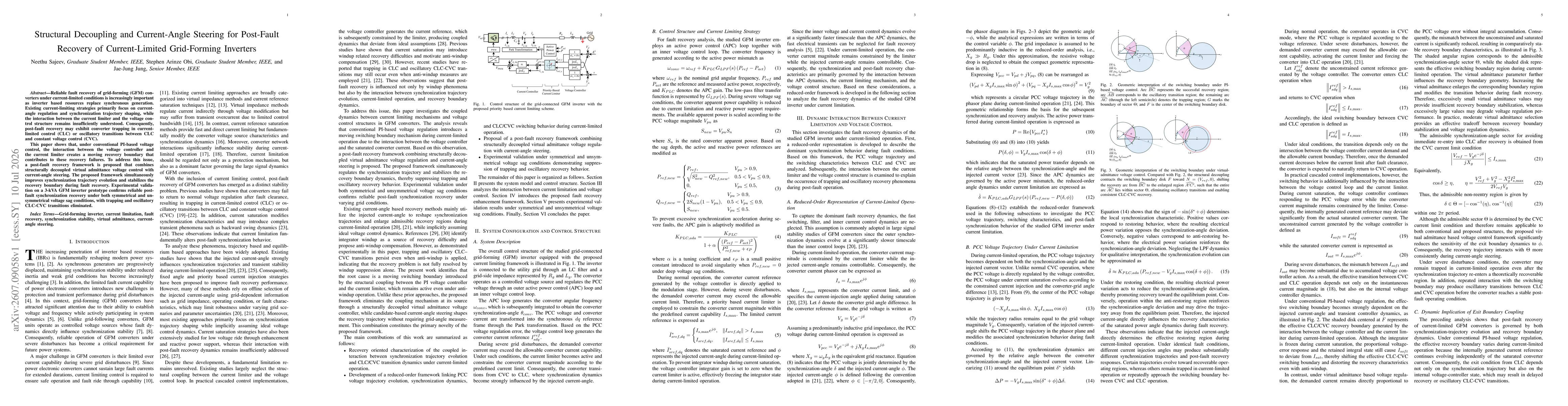 Thumbnail for Structural Decoupling and Current-Angle Steering for Post-Fault Recovery of Current-Limited Grid-Forming Inverters