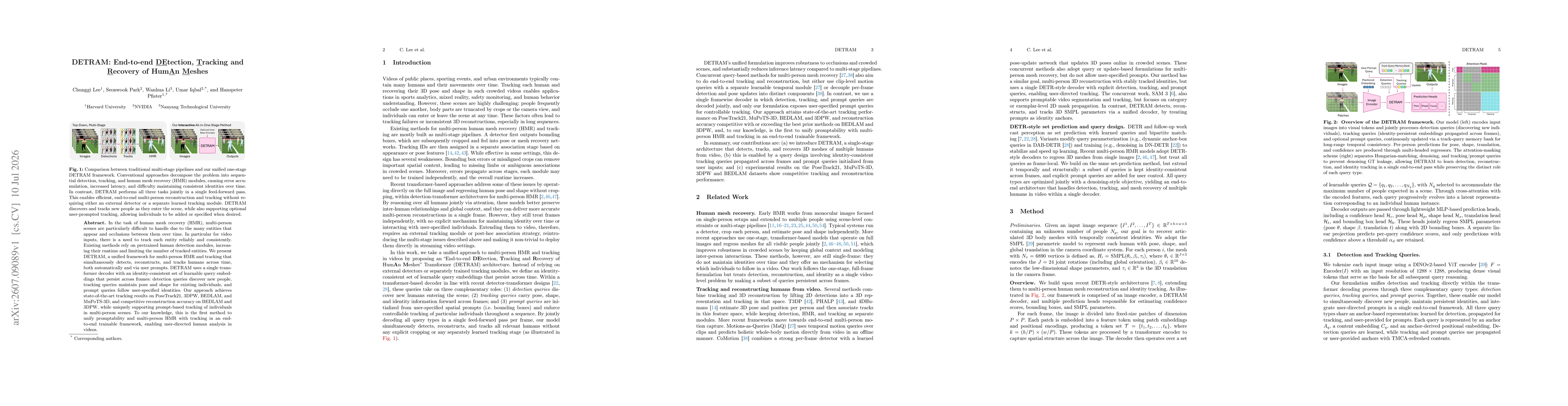 Thumbnail for DETRAM: End-to-end DEtection, Tracking and Recovery of HumAn Meshes
