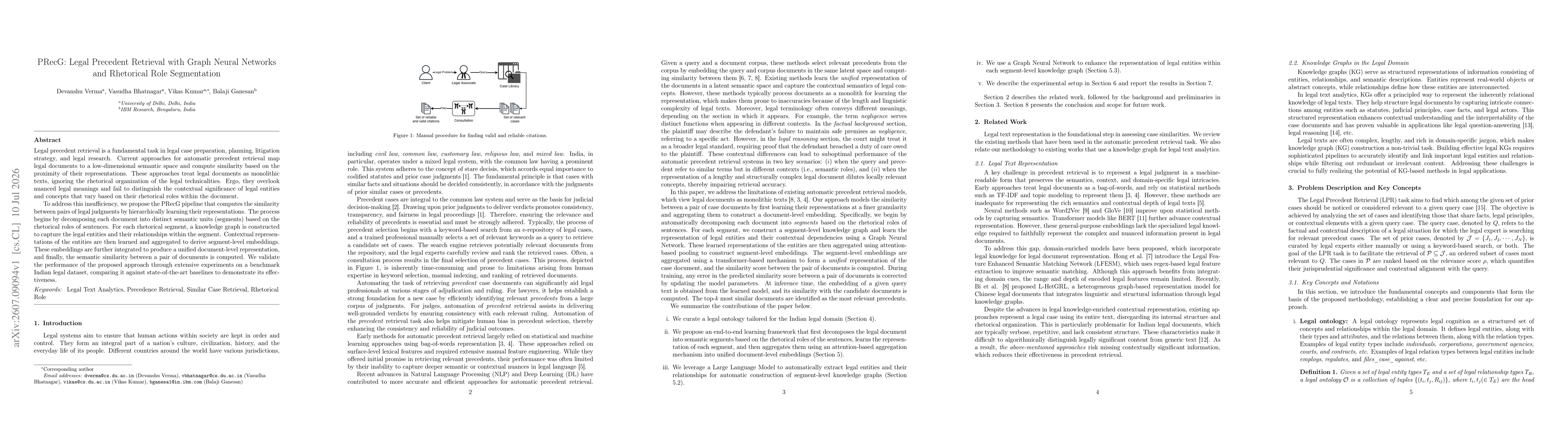 Thumbnail for PRecG: Legal Precedent Retrieval with Graph Neural Networks and Rhetorical Role Segmentation