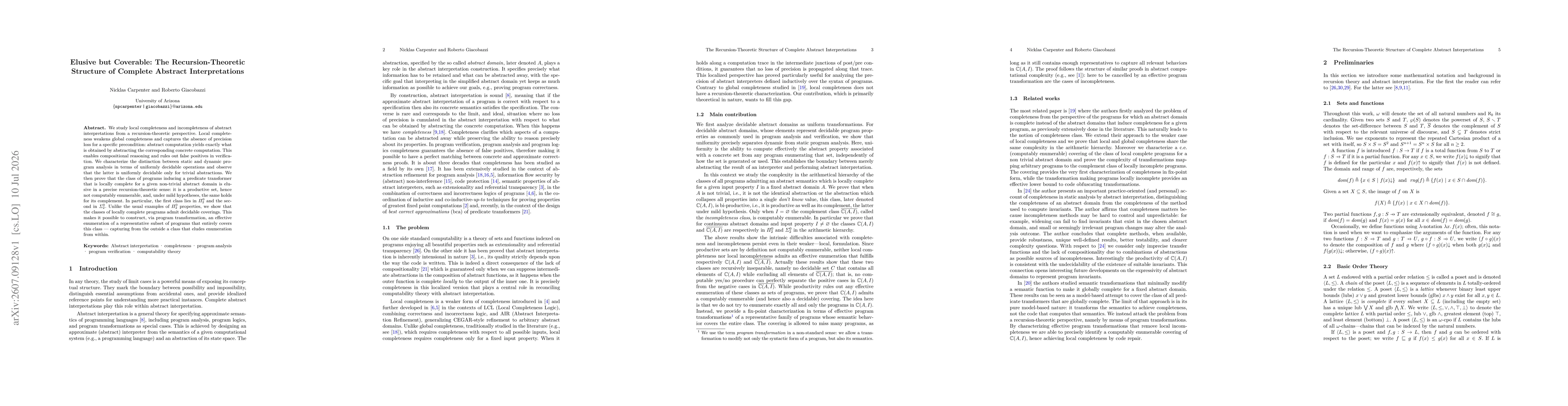 Thumbnail for Elusive but Coverable: The Recursion-Theoretic Structure of Complete Abstract Interpretations