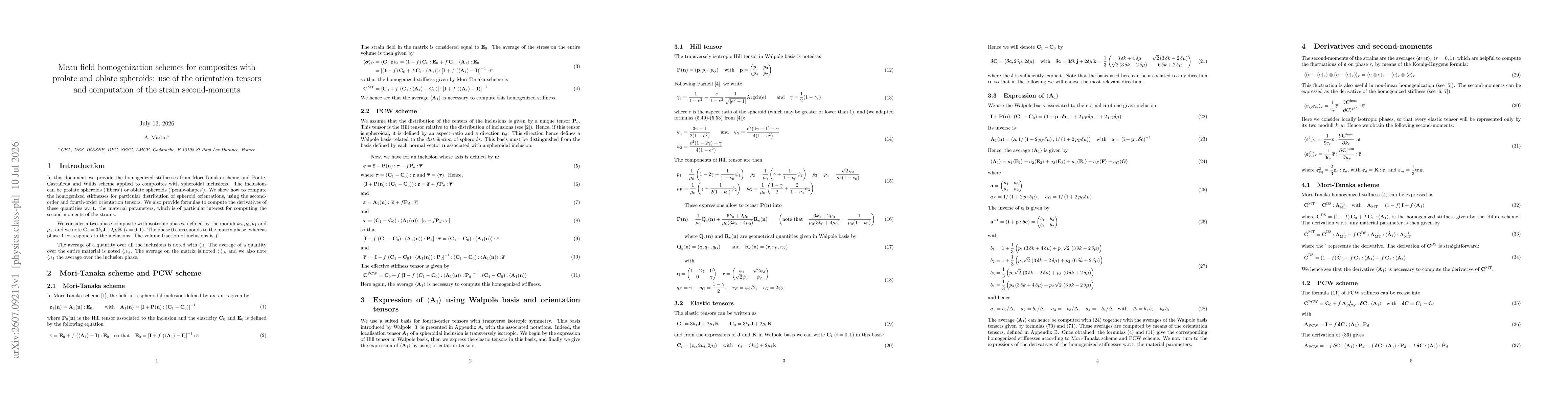 Thumbnail for Mean field homogenization schemes for composites with prolate and oblate spheroids: use of the orientation tensors and computation of the strain second-moments