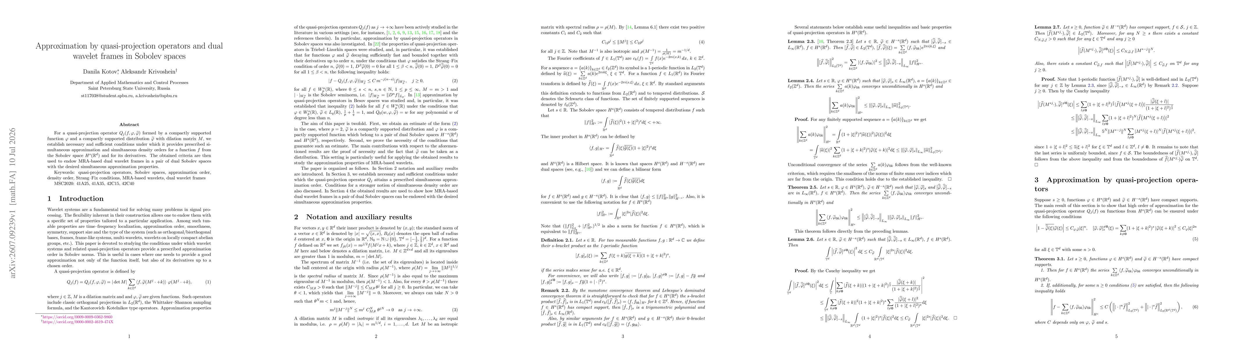 Thumbnail for Approximation by quasi-projection operators and dual wavelet frames in Sobolev spaces