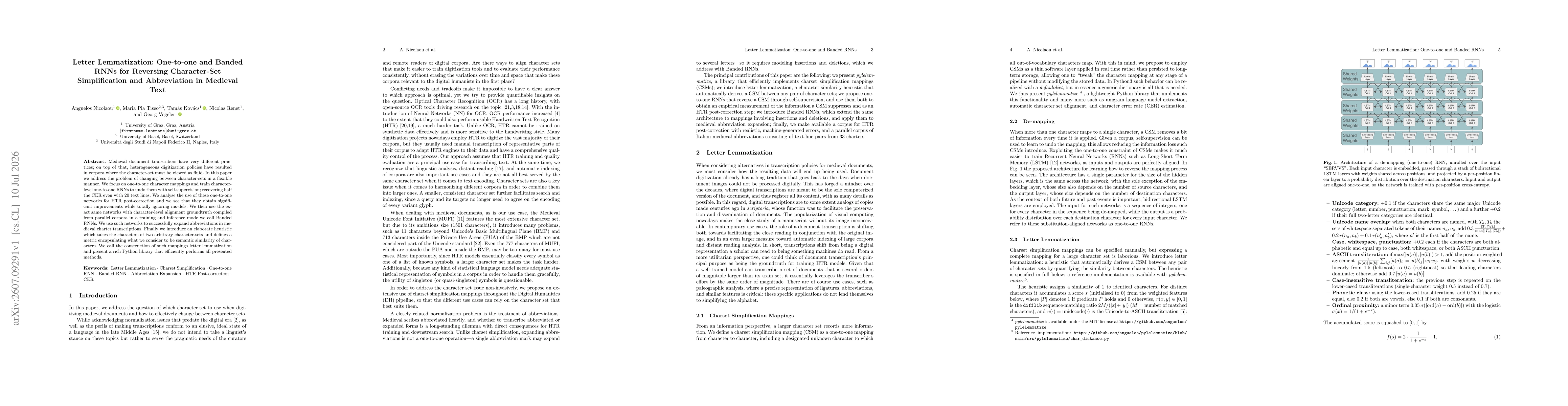 Thumbnail for Letter Lemmatization: One-to-one and Banded RNNs for Reversing Character-Set Simplification and Abbreviation in Medieval Text